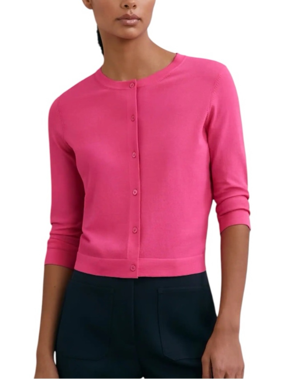 LN Reiss Mara Lightweight Cropped Cardigan in Bright Pink - L